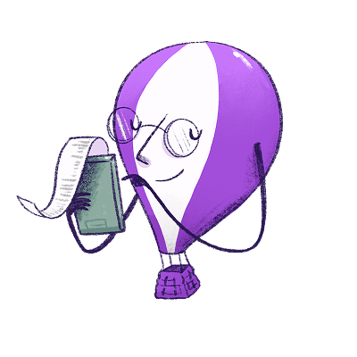 Frankie the flying balloon mascot holding a receipt